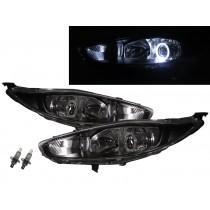 CrazyTheGod Fiesta BE91 Sixth generation 2013-2017 FACELIFT Hatchback 3D/5D Guide LED Angel-Eye Projector Headlight Headlamp Black for FORD RHD