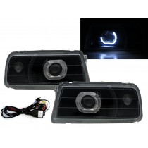 CrazyTheGod Tracker 1988-1998 Convertible 2D Guide LED Angel-Eye Projector Headlight Headlamp Black V2 for GEO LHD
