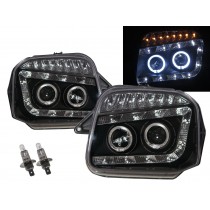 CrazyTheGod Jimny 1998-2018 SUV 2D Guide LED Angel-Eye Projector Headlight Headlamp Black for CHEVROLET CHEVY RHD