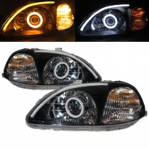 CrazyTheGod Civic EJ/EK/EM Sixth generation 1996-1998 Pre-Facelift Sedan/Hatchback/Coupe 2D/3D/4D/5D Cotton Halo LED Bar Headlight Headlamp US Black for HONDA RHD