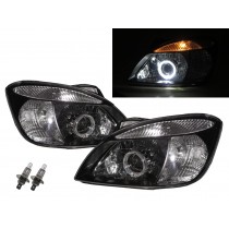 CrazyTheGod Pride 2005-2011 Sedan/Hatchback 4D/5D Guide LED Angel-Eye Projector Headlight Headlamp Black EU for KIA LHD