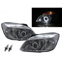 CrazyTheGod Pride 2005-2011 Sedan/Hatchback 4D/5D Guide LED Angel-Eye Projector Headlight Headlamp Chrome EU for KIA LHD