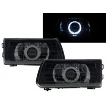 CrazyTheGod Delica L300 1999-present VAN/Pickup 2D/4D Guide LED Angel-Eye Projector Headlight Headlamp Black for Mitsubishi LHD