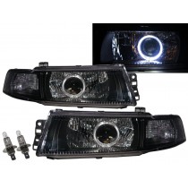 CrazyTheGod Lancer EVO EVOLUTION EVO 5 Fifth generation 1998-1999 Sedan 4D Guide LED Angel-Eye Projector Headlight Headlamp Black for Mitsubishi RHD