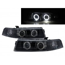 CrazyTheGod LANCER EVOLUTION EVO 6 Sixth generation 1998-2001 Sedan 4D Guide LED Angel-Eye Projector Headlight Headlamp Black V2 for Mitsubishi LHD