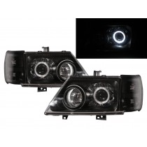CrazyTheGod Freeca 2001-2003 Wagon/Truck 2D/5D Guide LED Angel-Eye Projector Headlight Headlamp Black for Mitsubishi LHD