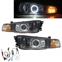 CrazyTheGod Galant Eighth generation 1998-2005 Sedan/Hatchback 4D/5D Guide LED Angel-Eye Projector Headlight Headlamp Black US for Mitsubishi LHD