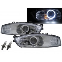 CrazyTheGod Lancer 1996-1998 Coupe 2D Guide LED Angel-Eye Projector Headlight Headlamp Chrome for Mitsubishi RHD