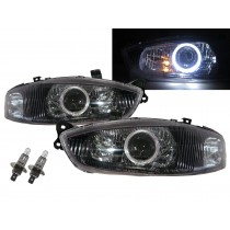 CrazyTheGod Mirage Fifth generation 1995-2003 Hatchback/Coupe 2D/3D Guide LED Angel-Eye Projector Headlight Headlamp Black for Mitsubishi RHD
