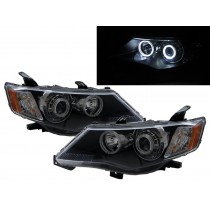 CrazyTheGod Outlander Second generation 2007-2009 PRE-FACELIFT Wagon 5D Guide LED Angel-Eye Projector Headlight Headlamp Black for Mitsubishi RHD