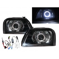 CrazyTheGod STRADA 1996-2001 Wagon/Pickup 2D/4D/5D Guide LED Angel-Eye Projector HID Headlight Headlamp Black for Mitsubishi RHD