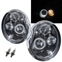 CrazyTheGod MINI COOPER R50 R53 First generation 2001-2008 Hatchback/Convertible 2D/3D Angel-Eye Projector Headlight Headlamp Black US for MINI RHD