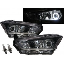 CrazyTheGod KICKS P15 First generation 2016-Present SUV 5D Guide LED Angel-Eye Projector Headlight Headlamp W/ Motor Black for NISSAN LHD