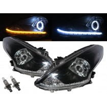 CrazyTheGod Latio N17 Second generation 2014-Present Facelift Sedan 4D Guide LED Halo LED Bar Headlight Headlamp Black for NISSAN RHD