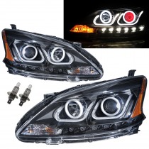 CrazyTheGod Sentra B17 Seventh generation 2013-2015 Pre-Facelift Sedan 4D Cotton Halo Devil Eye Projector Headlight Headlamp Black V2 for NISSAN RHD