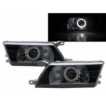 CrazyTheGod Sunny B14 1993-1998 Sedan 4D Guide LED Angel-Eye Projector Headlight Headlamp Black for NISSAN RHD