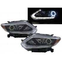 CrazyTheGod X-TRAIL Third generation 2013-2016 SUV 5D COB Projector LED Bar Headlight Headlamp W/ Motor Black for NISSAN RHD