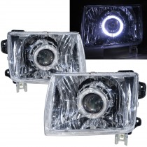 CrazyTheGod Xterra D22 First generation 1998-2000 Pre-Facelift Pickup/Truck 2D/4D Guide LED Angle-Eye Bi-LED Projector Headlight Headlamp Chrome for NISSAN RHD