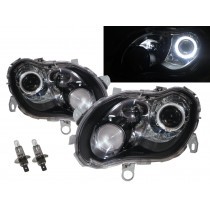 CrazyTheGod fortwo First generation 2004-2006 Facelift Hatchback 3D Guide LED Angel-Eye Projector Headlight Headlamp W/ Motor Black for Smart LHD