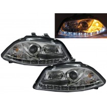 CrazyTheGod IBIZA 2002-2006 6L Projector Headlight LED DRL R8Look CHROME for SEAT RHD