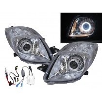 CrazyTheGod Yaris XP90 Second generation 2005-2008 Pre-Facelift Hatchback 3D/5D Guide LED Angel-Eye Projector Headlight Headlamp Chrome for TOYOTA LHD
