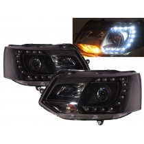 CrazyTheGod Caravelle T5 Fifth generation 2011-2015 FACELIFT SUV 5D LED C Stripe Bar Headlight Headlamp Black for VW Volkswagen LHD