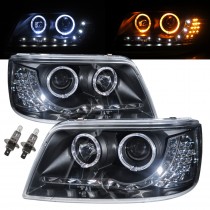 CrazyTheGod Multivan T5 Fifth generation 2003-2009 Pre-Facelift VAN 5D Guide LED Angel-Eye Projector Headlight Headlamp W/ Motor Black for VW Volkswagen RHD
