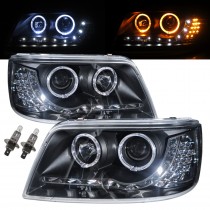 CrazyTheGod Transporter T5 Fifth generation 2003-2009 Pre-Facelift VAN 5D Guide LED Angel-Eye Projector Headlight Headlamp W/ Motor Black for VW Volkswagen RHD