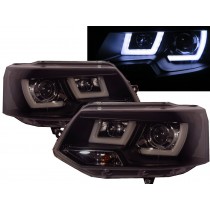 CrazyTheGod Transporter T5 2011-2015 3D LED Bar Stripe DRL Projector Headlight Headlamp BLACK for VW VOLKSWAGEN LHD