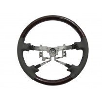 CrazyTheGod HILUX N70 2005-2011 STEERING WHEEL OE DARK WALNUT WOOD GRAY Leather for TOYOTA
