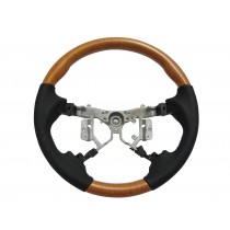 CrazyTheGod HILUX N70 2012-2014 STEERING WHEEL OE YELLOW WOOD BLACK Leather for TOYOTA