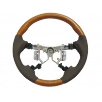 CrazyTheGod HILUX N70 2012-2014 STEERING WHEEL OE YELLOW WOOD BEIGE Leather for TOYOTA