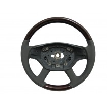 CrazyTheGod W216/C216 2005-2008 PRE-FACELIFT STEERING WHEEL OE Walnut WOOD GRAY Leather for Mercedes-Benz