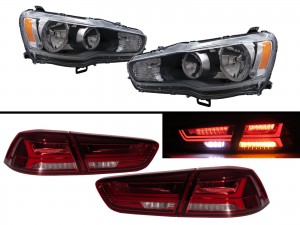 CrazyTheGod INSPIRA 2010-2015 Sedan 4D Clear Headlight Headlamp Black + A6Look LED Tail Rear Light Red/Clear V1 for PROTON LHD