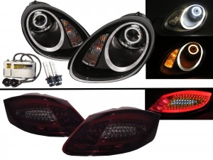 CrazyTheGod BOXSTER 987 MK2 05-08 PRE-FACELIFT Roadster Cotton Angel-Eye HID Headlight Assembly + LED Tail Lights V1 for PORSCHE RHD