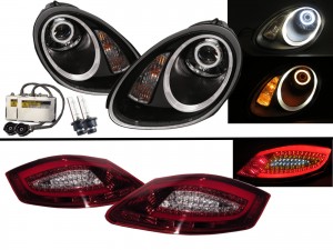 CrazyTheGod Cayman 987 MK2 05-08 PRE-FACELIFT Coupe Cotton Angel-Eye HID Headlight Assembly + LED Tail Lights V2 for PORSCHE RHD