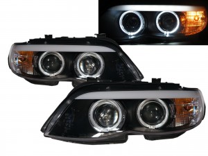 CrazyTheGod X5 E53 First generation 2004-2006 Facelift SUV 5D Guide LED Angel-Eye Projector Headlight Headlamp Black for BMW LHD