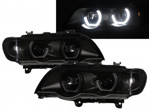 CrazyTheGod X5 E53 X5 1998-2003 PRE-FACELIFT SUV 5D 3D Halo Projector Headlight Headlamp Black for BMW RHD