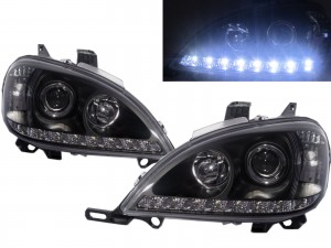 CrazyTheGod M-CLASS W163 2002-2005 FACELIFT SUV 5D LED Bar Projector Headlight Headlamp Black for Mercedes-Benz LHD
