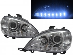 CrazyTheGod M-CLASS W163 1998-2001 PRE-FACELIFT SUV 5D LED Bar Projector Headlight Headlamp Chrome for Mercedes-Benz LHD
