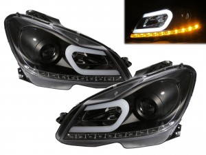 CrazyTheGod C-CLASS W204 2012-2014 FACELIFT Sedan/Wagon/Coupe 2D/4D/5D Projector LED U-Bar Headlight Headlamp Black for Mercedes-Benz RHD