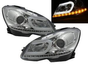 CrazyTheGod C-CLASS W204 2012-2014 FACELIFT Sedan/Wagon/Coupe 2D/4D/5D Projector LED U-Bar Headlight Headlamp Chrome for Mercedes-Benz LHD