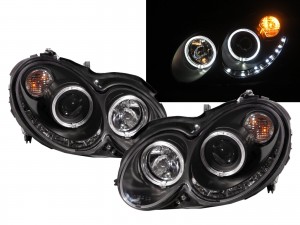 CrazyTheGod CLK-CLASS W209/C209/A209 2003-2009 Coupe/Convertible 2D Guide LED Angel-Eye Projector Headlight Headlamp Black for Mercedes-Benz RHD