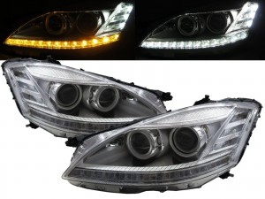CrazyTheGod S-CLASS W221 2006-2009 PRE-FACELIFT Sedan 4D LED Bar Projector AFS D1S Headlight Headlamp Chrome for Mercedes-Benz LHD