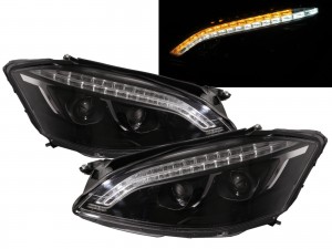 CrazyTheGod S-CLASS W221 2006-2009 PRE-FACELIFT Sedan 4D LED Bar Projector AFS D1S Headlight Headlamp Black V2 for Mercedes-Benz LHD