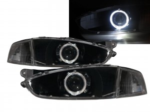 CrazyTheGod Mirage Fifth generation 1995-2003 Hatchback/Coupe 2D/3D Guide LED Angel-Eye Projector Headlight Headlamp Black for Mitsubishi RHD