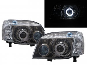 CrazyTheGod X-Trail T30 First generation 2001-2007 SUV 5D Guide LED Angel-Eye Projector W/ Corner Lamp Headlight Headlamp Smoke V2 for NISSAN LHD