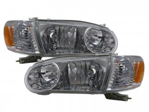 CrazyTheGod Corolla E110 Eighth generation 2001-2002 FACELIFT Sedan/Wagon 4D Clear Headlight Headlamp Chrome US for TOYOTA LHD