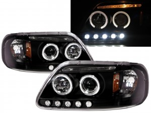 CrazyTheGod F-Series F150 Tenth generation 1997-2003 Pickup 2D/4D Angel-Eye Projector Headlight Headlamp Black for FORD LHD