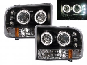 CrazyTheGod F-Series SuperDuty F250/F350/F450/F550 SUPER DUTY First generation 2005-2007 FACELIFT Pickup Truck/Ute/Bakkie 2D/4D Angel-Eye Projector Headlight Headlamp Black V2 for FORD LHD